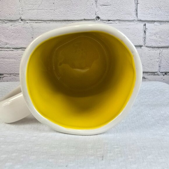 RAE DUNN ARTISAN COLLECTION MUG HAPPY WHITE WITH SUNNY YELLOW INSIDE EUC - Picture 2 of 4